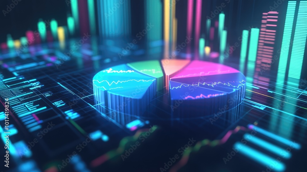 Poster abstract data visualization with pie chart and graphs