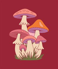 A cute autumn mushroom in vibrant colors Illustration