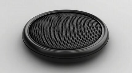 Close-up of a black speaker grill on a white background