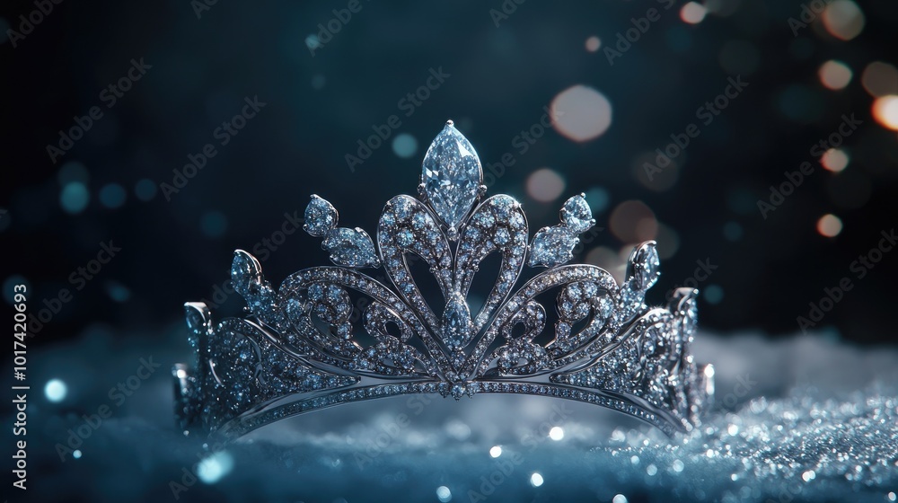 Poster elegant crown with sparkling gems and soft focus