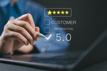 Concept of satisfaction rating.Quality and standards in customer service.User satisfaction.Customer service experience and business satisfaction survey.