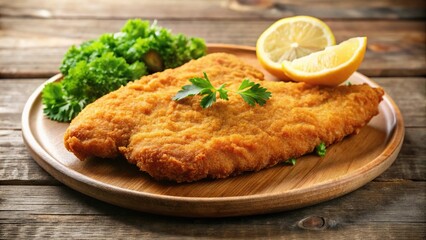 Authentic breading process of a cordon bleu schnitzel