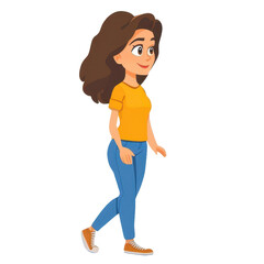 Fototapeta premium A vibrant illustration of a middleaged woman, showcasing her confident gait in a modern, textured cartoon style.