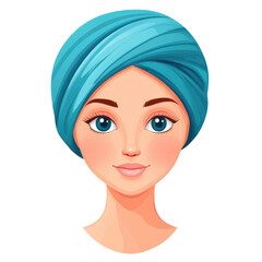 A vibrant pictogram illustrating a female oncological patient proudly wearing a turban, exuding strength and hope.