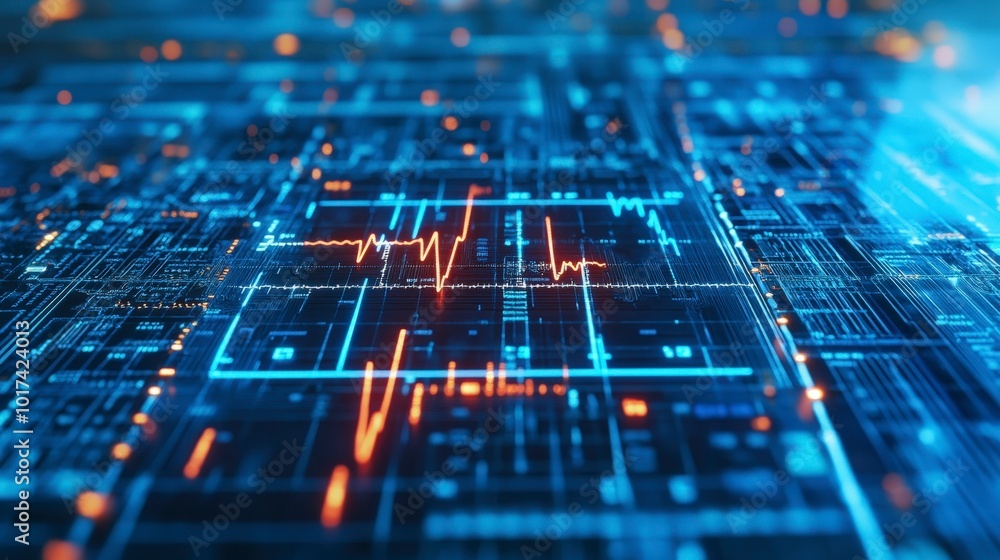 Aufkleber futuristic digital circuit board with glowing data and pulse signals
