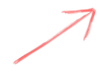 右に上昇する赤色カーブの水彩風の矢印