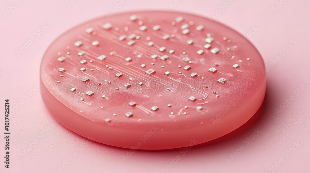Poster electronic circuit pattern imprinted in soap on a pink background