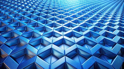 Fototapeta premium Abstract geometric pattern of blue shapes in perspective low angle view