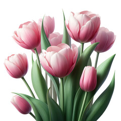 Obraz premium a big pink tulip flowers, realistic, minimalist, white background isolated PNG