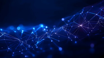Abstract Network with Connecting Lines and Dots on a Blue Background