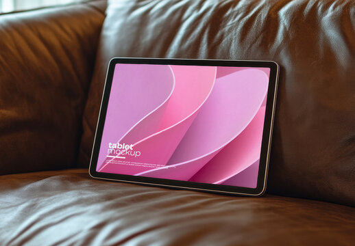 Tablet on Leather Couch Mockup with Generative AI