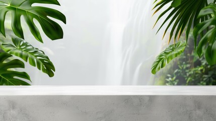 A serene waterfall cascades over rugged rocks, surrounded by lush jungle, creating a peaceful, tropical retreat for nature lovers.