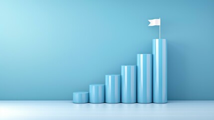 A visual chart displaying blue bars rising, topped with a flag, showcases a clear path to success on a clean white canvas.