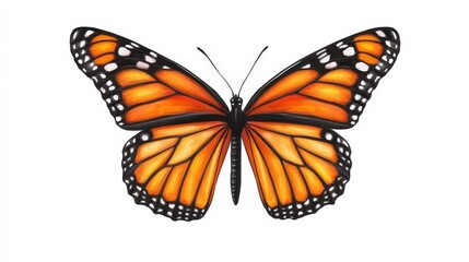 Vibrant monarch butterfly with orange and black wings on white background