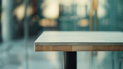 Minimalist Soft Beige Concrete Table Surface in Modern Indoor Setting with Blurred Eco-Fashion Background