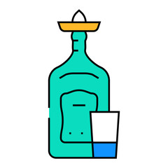 tequila glass bottle line icon vector. tequila glass bottle sign. isolated symbol illustration
