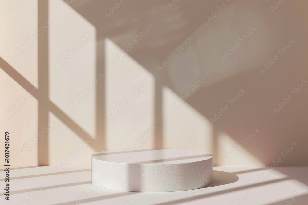 Poster minimalist monochromatic holographic podium with soft shadows and natural diffused lighting