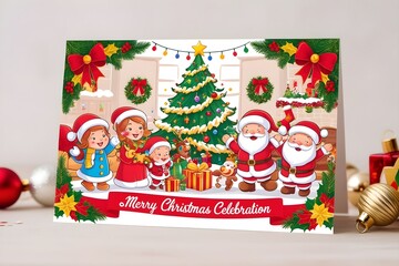 Background for Christmas cards, Create a vibrant, cartoon-style scene of a beautiful and gorgeous Christmas celebration