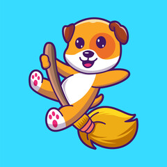 Cute Dog Riding a Flying Broom with a modern look
