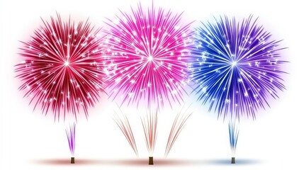 Colorful fireworks display with vibrant hues against a white background