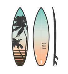 Surfboard Vector With Palm Tree Sunset Art