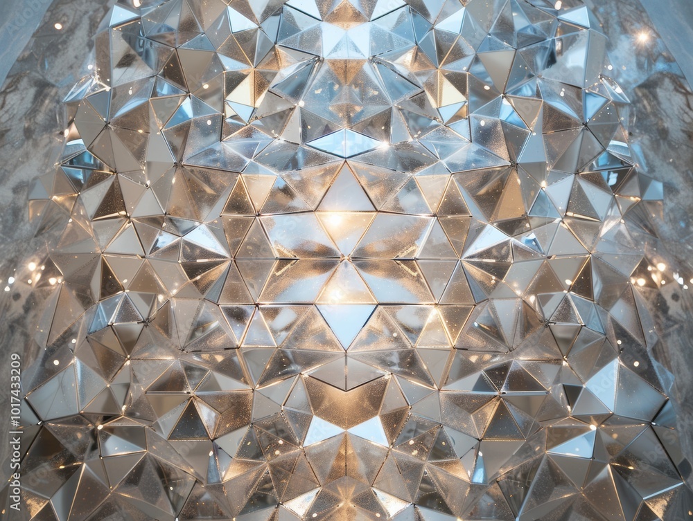 Poster symmetrical aerial view of holographic silver dresses in geometric pattern with pastel tones and dif