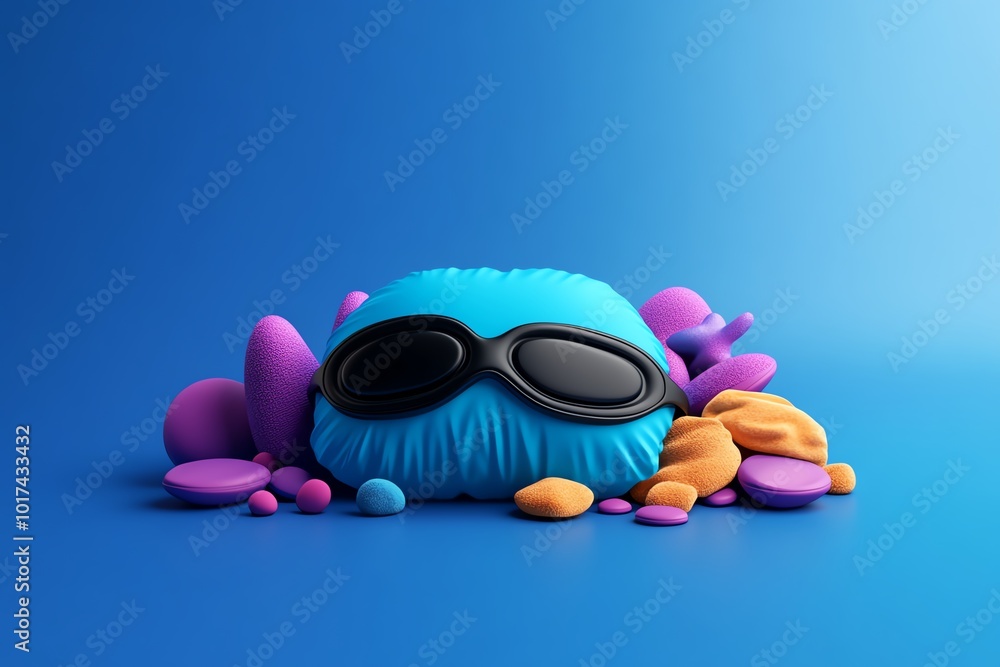Poster Simple minimalist icon of an eye mask and soft pillow, representing the essentials of restful sleep