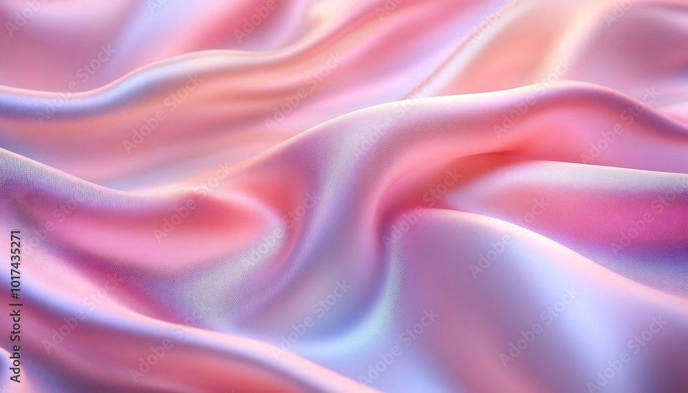 Poster a delicate fabric with soft waves in pastel pink and lavender hues, creating a gentle, flowing textu