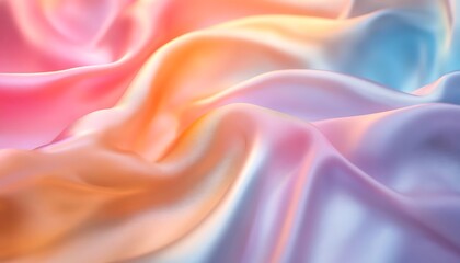 Obraz premium A soft, flowing fabric features pastel colors of pink, blue, and lavender, creating a gentle, dreamy aesthetic.