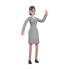 Animated Professional Journalist. A female journalist stands holding a pencil in her right hand. 3D Male