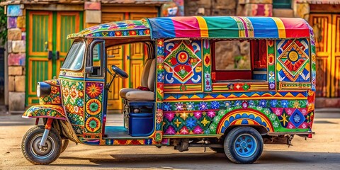Artistically decorated auto rickshaw in vivid colors