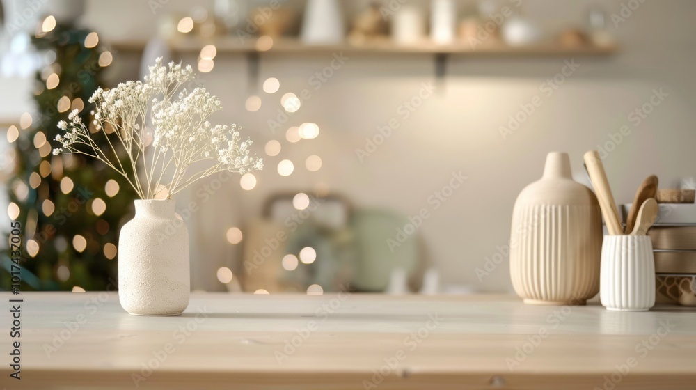 Poster minimalist soft beige concrete surface with sleek wooden accessories and ambient lighting in modern 