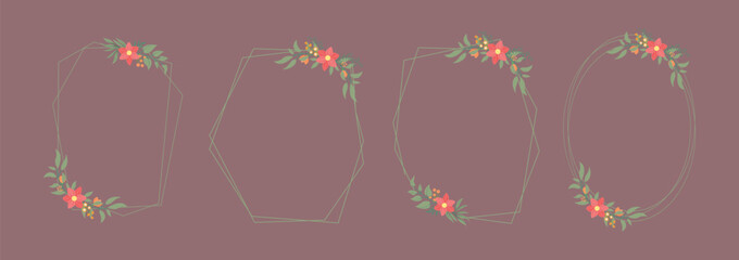 Elegant floral frame collection with geometric shapes for wedding and invitations

