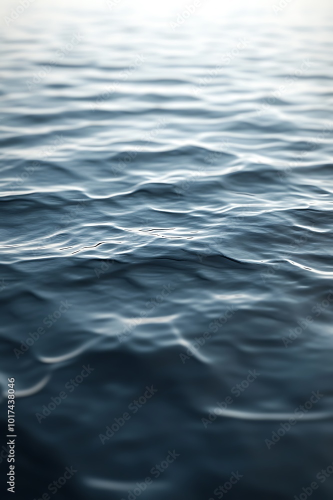 Poster a serene close-up of gentle water waves reflecting soft light, evoking a calming atmosphere and conn