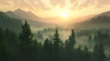 Dramatic Sunrise Over Lush Forest Landscape