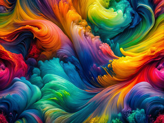 Vivid layers of paint blend together to create dynamic and colorful abstract texture, showcasing mesmerizing swirl of vibrant hues. energetic flow evokes sense of creativity and movement
