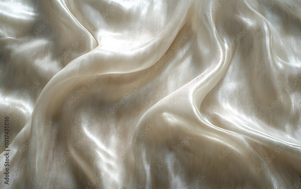 Poster a close-up of smooth, shimmering fabric exhibiting elegant waves and textures, creating a luxurious 