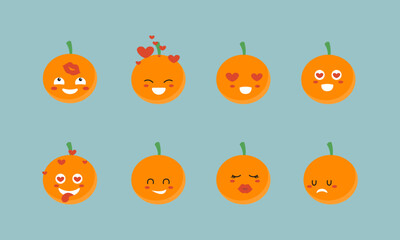 Cute orange character emoticon set with love and happy expressions

