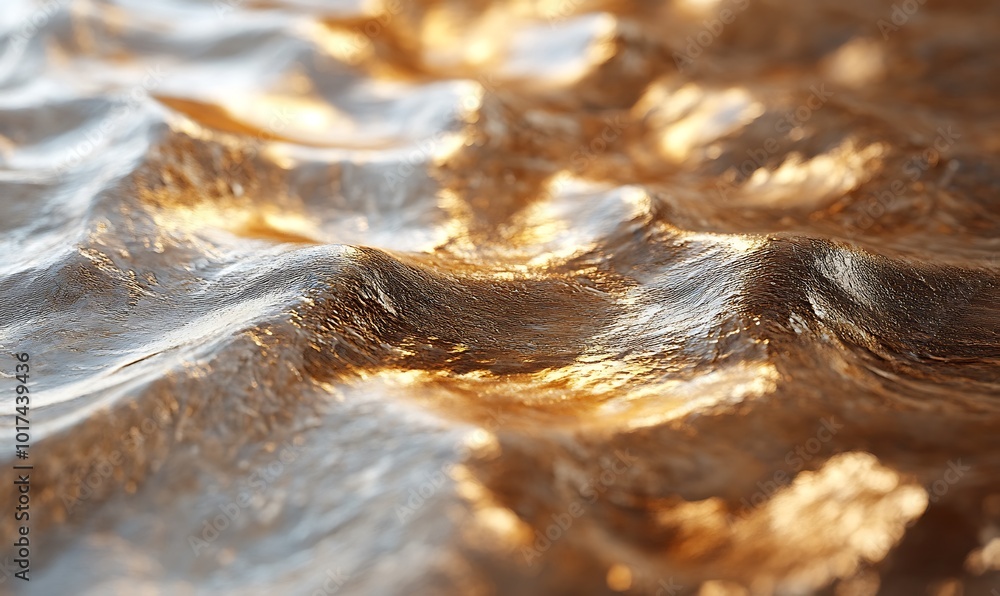Poster a shimmering, golden surface with gentle waves, creating an illusion of fluidity and movement, remin