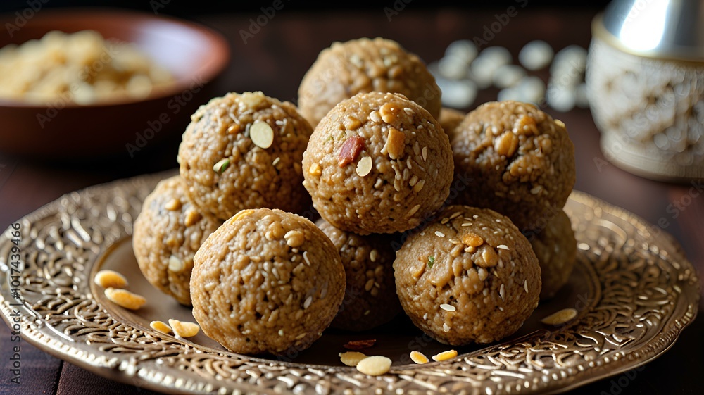 Wall mural oats laddu or ladoo also known as protein energy balls.