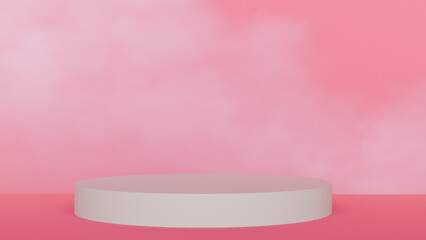 a white pedestal on a pink background