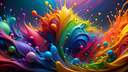 Vibrant and dynamic splashes of colorful paint create energetic and lively scene, showcasing beautiful blend of hues and textures that evoke creativity and joy