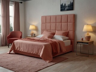 Modern Bedroom with Textured Headboard and Urban Artwork