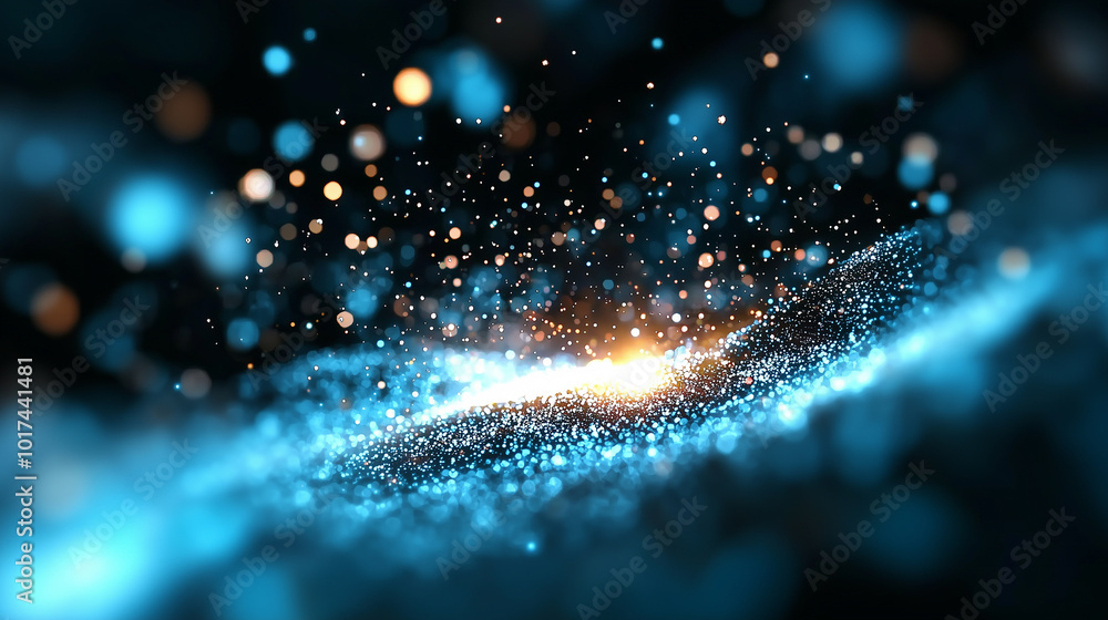 Aufkleber mesmerizing display of sparkling particles and light, creating cosmic atmosphere reminiscent of galaxy. vibrant blue and golden hues evoke sense of wonder and exploration