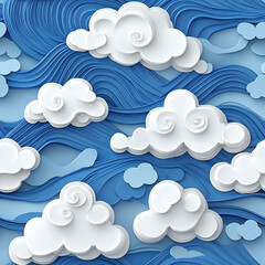 3D japanese wave wallpaper with blue and white background