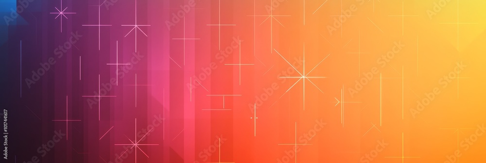 Poster a dynamic, abstract background with a vibrant gradient transitioning from purple to orange, adorned 