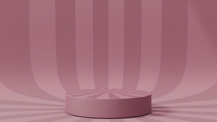 a pink pedestal with a striped background