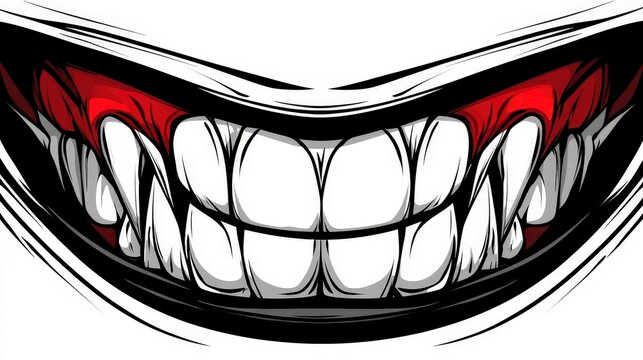 Cartoon illustration of a big toothy grin with a sinister vibe