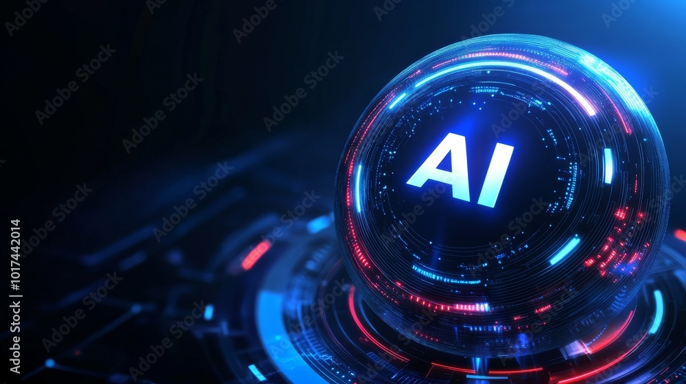 Poster a glowing sphere representing artificial intelligence with the letters ai in the center. this image 