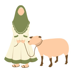 Eid Al Adha Cute Cartoon Character on White Background. with Sacrificial Animal. Isolated Illustration